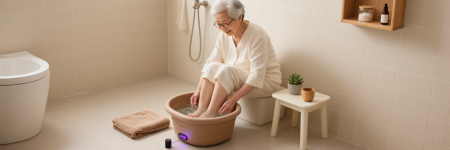 Family daily foot bath scene