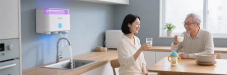 Family daily drinking water scene